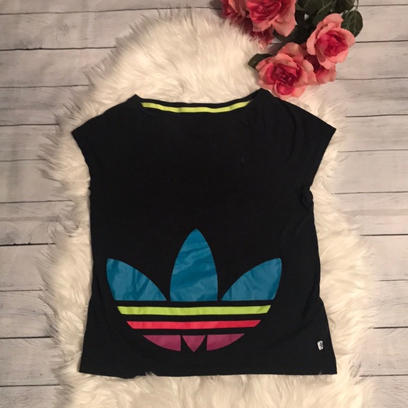 adidas Tops - Adidas Rainbow Logo Three Stripes Tee